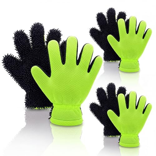 6 Pcs Microfiber Car Wash Mitt Scratch Free Double Sided, Chenille Ultra-Soft Car Wash Glove, Thickened Substrate 5-Finger Split Design for Auto Cleaning Detailing Care