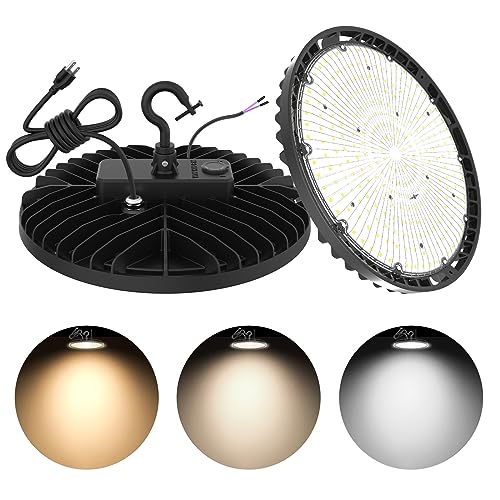 UFO LED High Bay Light 150W 120W 90W Adjustable High Bay LED Shop Lights 4500K 5000K 5700K Tunable 0-10V Dimmable for Warehouse Garage ETL Listed AC100-277V (2 Pack)