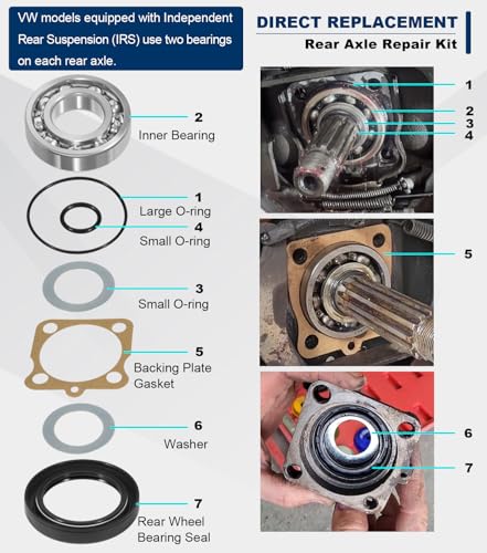 VW Type 1 Rear IRS Bearing Kit with Seals Both Rear IRS Swing Axles Bearing Seal Kit for Vw Volkswagen Type 1 Bug/GHIA 1968-1979, Type 3 Squareback, Fastback, Notchback, Super Beetle