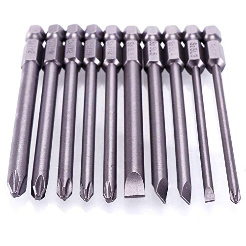 Rocaris 10pcs 1/4 Inch Hex Shank Long Magnetic Screwdriver Bits Set 4 in Power Tools (Slotted+Cross Head) - size: 10Pcs(Slotted+Cross)