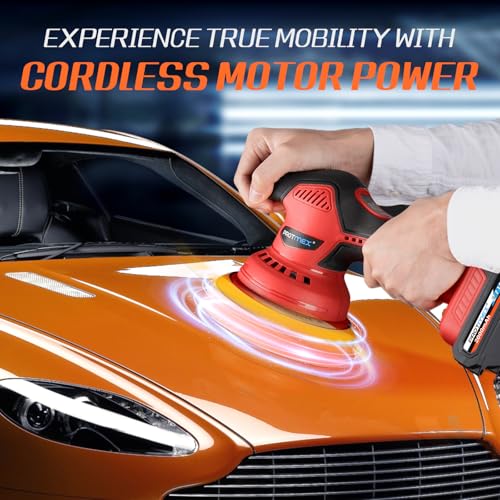 Protmex Cordless Car Buffer Polisher w/ 2x2000mAh 21V Batteries, 6 Inch Car Buffer Waxer Kit, Car Polishing Machine w/Extra 18 PCS Attachments & 6 Variable Speed (Red) - color: Red