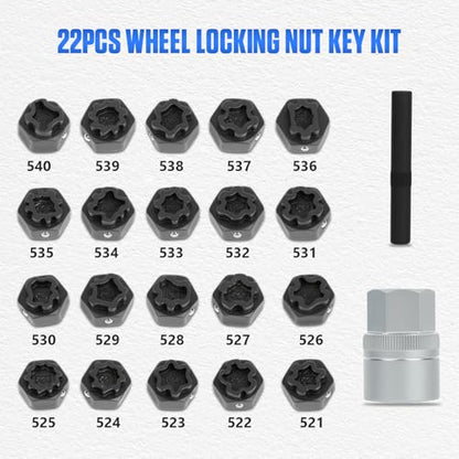 BELEY 22PCS Wheel Locking Nut Key Kit Compatible with VW Volkswagen VAG, Wheel Lock Nut Socket Adapter Set for Anti-Theft Lug Nuts - style: 22pcs for VW