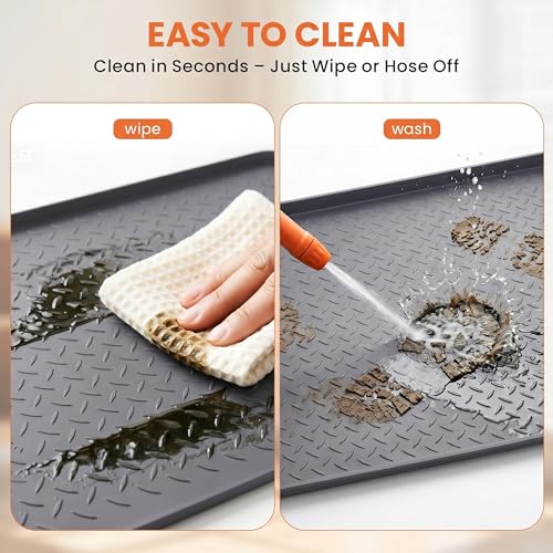 Oil Spill Mat 51" x 26", Large Silicone Oil Mat for Garage, Oil Change Mat with 0.7" Raised Edge, Leak Containment, Oil Drip Pan Alternative for Car, Lawn Mowers (Gray)