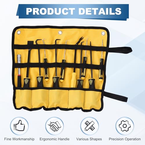 11Pcs Hook and Pick, Straight Head Magnetic Pickup Tool Large Small Hook Short Pry Bar Gasket Scraper for Remove Hoses Gaskets Car Panel Fastener, Yellow - color: Yellow