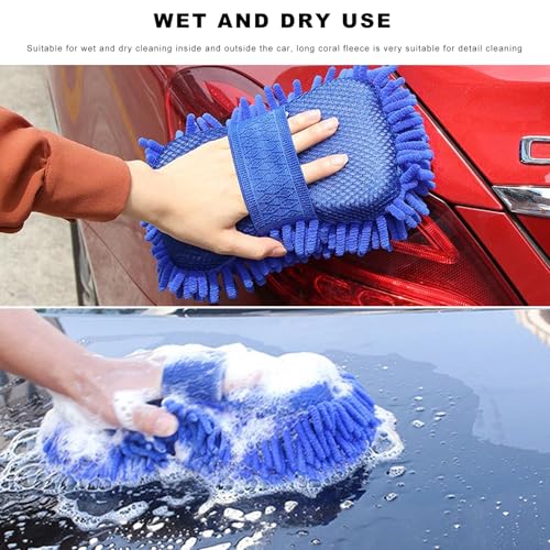 Microfiber Car Wash Sponge, Scratch-Free Vehicle Washing Mitt with Chenille & Mesh Sides, Highly Absorbent Sponge Lint-Free Cleaning Tool for Car Washing & Detailing (Blue) - color: Blue