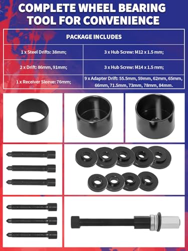 Wheel Bearing Removal Kit 19PCS Front Wheel Drive Bearing Removal Installation Service Tool
