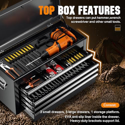 Oakcloud Heavy-Duty 8-Drawer Rolling Tool Chest and Cabinet Combo with Lock, Detachable Top Box, Side Hooks & Black Liners,Black - color: Black, size: 8-Drawer