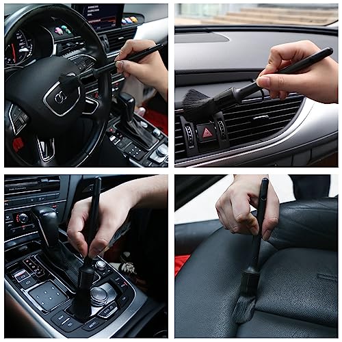 HMPLL 10pcs Detailing Brush Set, Multi-Purpose Car Detailing Brushes | for Cleaning Car Interior, Exterior, Engine, Leather, Including 5 car Cleaning Brush, 3 Wire Brush, 2 Air Vent Brush,Black - color: black-10pcs