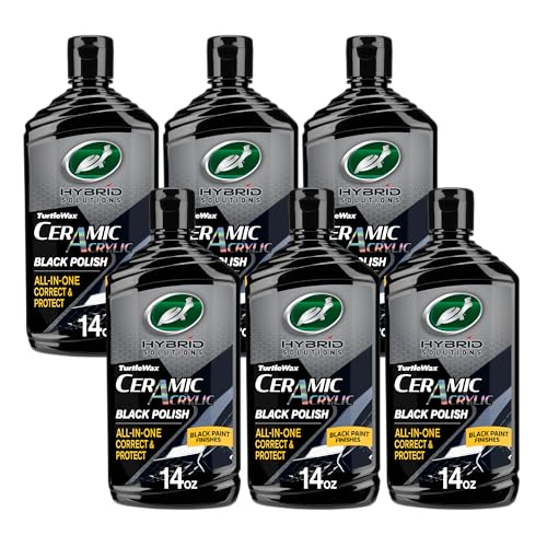 Turtle Wax Hybrid Solutions Ceramic Acrylic Black Car Polish and Wax, Car Scratch Remover & Car Paint Restorer for Black Cars, Deep Shine, Ceramic Coating Protection & Water Beading, 14 oz (Pack of 6) - size: 14 Fl Oz (Pack of 6)