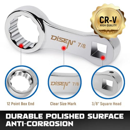 DISEN 9pcs Torque Adapter Set SAE, Durable Torque Wrench Adapter, Torque Adapter 3/8" Drive, 12 Point, Set Including 3/8", 7/16," 1/2", 9/16", 5/8", 11/16", 3/4", 13/16", 7/8" - style: SAE