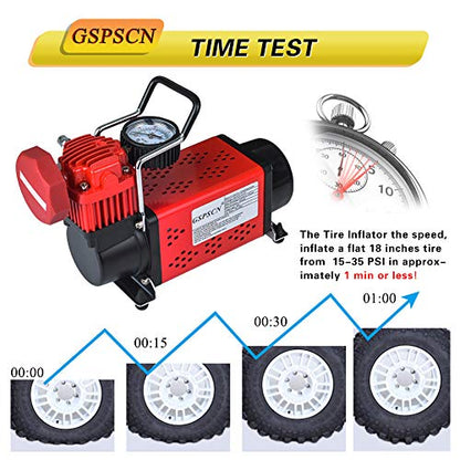 GSPSCN Heavy Duty Tire Inflator 150PSI 12V Portable Air Compressor Pump | Metal Air Pump with 5.5m Extension Air Hose for Car,Pickup, Truck, RV, ATV, Bike,Balls,Lawn Mower and Other Inflatables