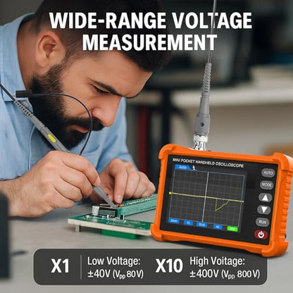 Handheld Oscilloscope with Multimeter Kit, Digital Lab Automotive Oscilloscopes with 500kHz Bandwidth, 6000 Counts Clamp Meter & Bluetooth, AC/DC Volt Tester for NCV Current Resistance Capacitance