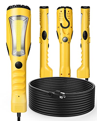 DEWENWILS 25ft COB LED Work Light, 1200LM LED Trouble Light, Extra Long Handheld Corded Work Lights with Strong Magnet, Swivel Hook, ETL Listed - size: 25FT