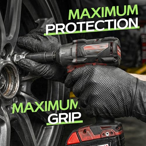 HEAVY DUTY 8 Mil Black Nitrile Gloves Disposable Latex Free Raised Diamond Textured Industrial Mechanic Gloves 1000PCs - size: Medium