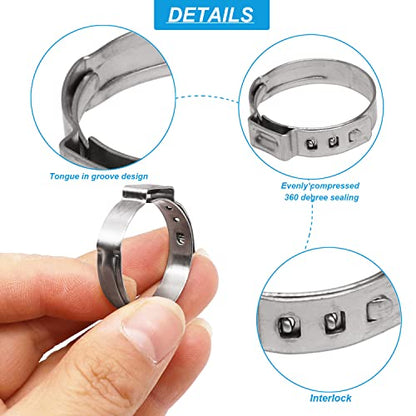 520 Pcs PEX Cinch clamps Ring, 20 Sizes 1/4-1 Inch Stainless Steel Single Ear Stepless Hose Clamps Assortment Kit for Water Pipe, Plumbing and Automotive Use - size: 20 Sizes (6-28.6 mm) without Pincer
