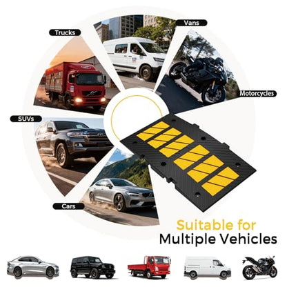 BESEA Heavy-Duty Rubber Speed Bump Ramp 35" x 20" x 2", High-Visibility Yellow Reflective Driveway Ramp & Car Ramp for Parking Lots, Driveways, Traffic Calming Speed Hump(1PACK)