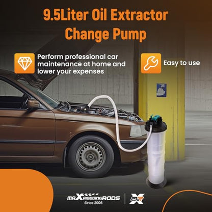 maXpeedingrods 2.5 Gallon/9.5L Pneumatic/Manual Fluid Extractor, Automotive Oil Extractor Pump, Transmission Filler Pump Oil Vacuum Changer with 5pc Brake Bleeding Hose for Car, SUVs, Truck, Yachts