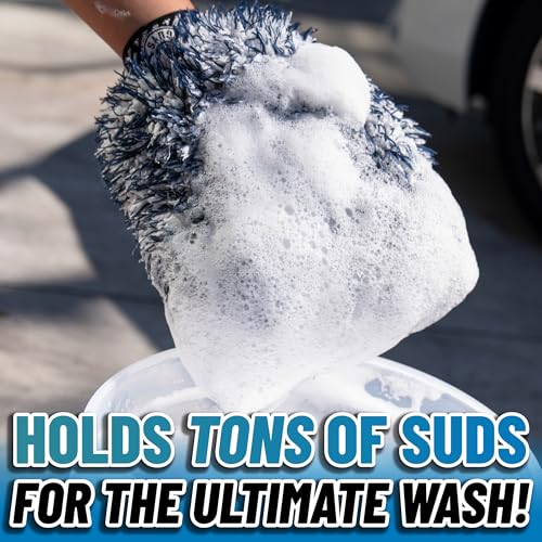 Chemical Guys, The Dually, Dual-Fiber, Wet-Dry Use, Microfiber Wash Mitt, (Car Wash Mitt Great for Car, Truck, SUV, RV, & More) Dark Blue + White, MIC517 - size: 1 Pack, style: Wash Mitt