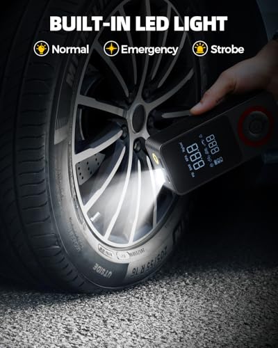 Cordless Tire Inflator Portable Air Compressor, 150 PSI Air Pump with Rechargeable Battery, Tire Pressure Gauge, 12V Car Power Adapter, Smart Air Pump for Car, Motorcycle, Bike, Ball