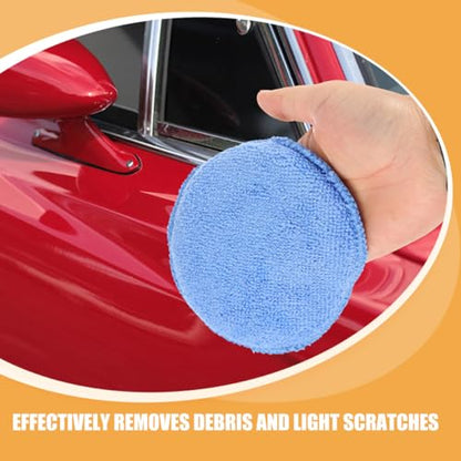 SHERCHPRY 4pcs Microfiber Car Wax Applicator Pads with Thumb Slot, Round Buffing and Polishing Sponge Set for Car Detailing and Tire Shine, Blue and Gray