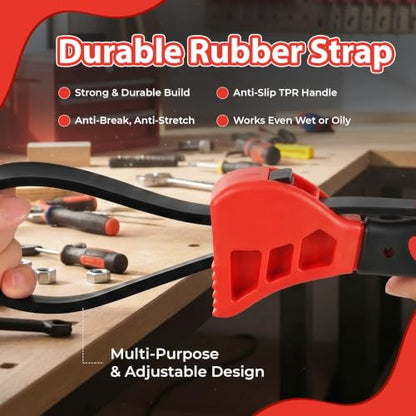 2-Pack Adjustable Rubber Strap Wrench Set – 6" & 8" Multi-Purpose Belt Wrench for Plumbing, Oil Filter Removal, Jar Opening – Non-Slip Strong Grip, Ideal for Weak Hands & Tight Spaces