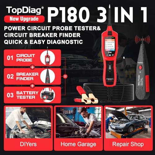 Circuit Breaker Finder Tool, Battery Tester, AC DC Voltage Tester, Fuel Injector Tester, 9V-30V Automotive Circuit Tester with 40FT Cable, P180 - style: P180
