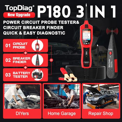 Circuit Breaker Finder Tool, Battery Tester, AC DC Voltage Tester, Fuel Injector Tester, 9V-30V Automotive Circuit Tester with 40FT Cable, P180 - style: P180