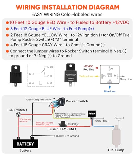 12V Electric Fuel Pump Waterproof Relay Kit Heavy Duty Long Wiring Harness Kit 60 Amp with Fuel Pump Rocker Switches Jumper Wires Set for Cars Trucks Boats ATVs UTVs RVs - color: Fuel Pump Relay with Rocker Switches Kit