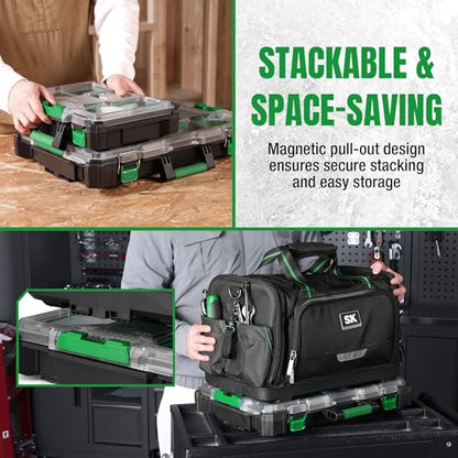 SK 20.5-Inch Small Part Organizer, Stackable Tools Box Organizer with 15 Compartments and Removable Dividers, Transparent Lid, Waterproof & Impact-Resistant Design, for Small Tools and Accessories - size: 20.5-Inch Small Part Organizer