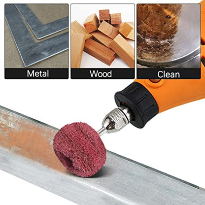 FPPO 100PCS Abrasive Buffing Polishing Wheel Set for Rotary Tool,Mini scouring pad Brush Polishing kit, Removal of Rust,Deburring on Metal Surface,with 3mm Mandrel - style: mix100pcs