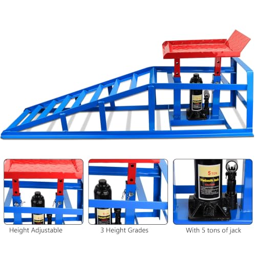 Car Ramps for Oil Changes Vehicle Ramps for Garage 2 Ton (4500 lb) Lifting Capacity, Nestable & Portable Auto Service Ramp （Red Blue） - color: Red Blue