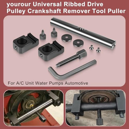 Universal Ribbed Drive Pulley Crankshaft Remover Tool Puller, Adjustable Timing Puller for A/C Unit Water Pumps Automotive