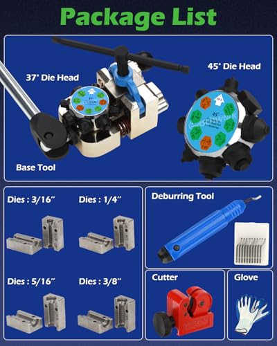 Professional Brake Line Flaring Tool Kit 45 & 37 Degree Single Bubble Double Flare Compatible 3/16" 1/4" 5/16" 3/8" Tubes