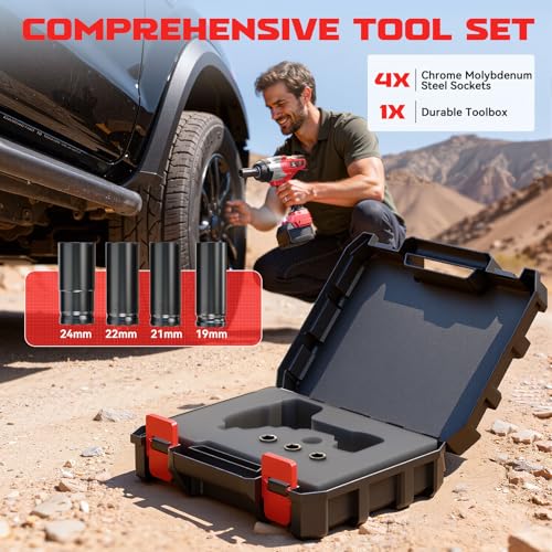 Cordless Impact Wrench 3/4 inch Compatible with Milwaukee Battery, Cerycose1850ft-lbs (2500N.m) Brushless Electric Impact Gun, High Torque Impact Driver, Heavy-Duty Automotive with 4 Sockets - size: 3/4inch, style: Compatible with Milwaukee& 4Sockets(No b