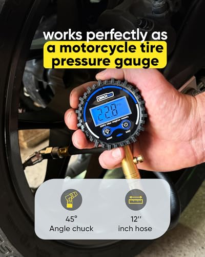 GERCHWAY Digital Tire Pressure Gauge 200 PSI - Accurate Air Pressure Gauge for Tires with Easy-to-Read Numbers & 45° Angle Chuck