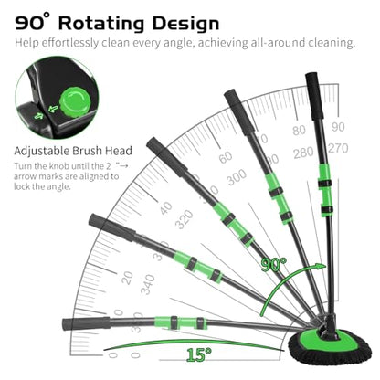 Ordenado 15°Curved Car Wash Brush with Long Handle, 43" Car Cleaning Brush with Extension Pole, Microfiber RV Wash Mop Scratch-Free, Exterior Washer Mop for Washing Roof Truck Camper SUV Caravan Green - color: Black and Green