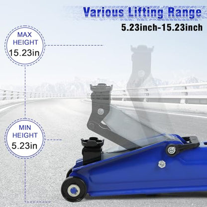 3 Ton Floor Jack, Heavy Duty Steel Car Jack with Single Piston Rapid Lift, 3.3" to 18.5" Lifting Range,Ultra Low Profile Floor Jack with Foot Pedal, Hydraulic Jack for Cars, Trucks, SUVs, Safety