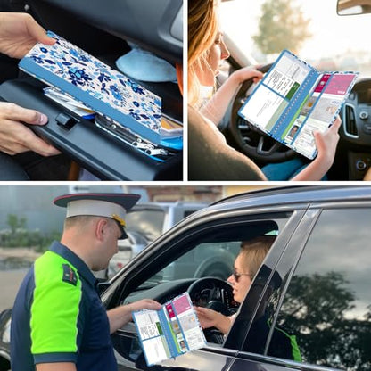 Car Registration and Insurance Holder, with Magnetic Closure for License, Cards and Documents, All Vehicle Needs and Car Accessories (Flower-Blue) - color: Flower-Blue