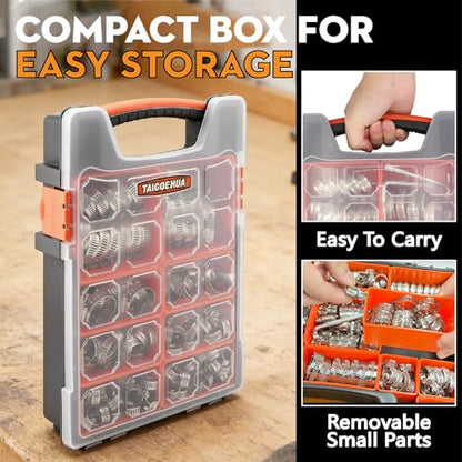 175PCS Stainless Steel Hose Clamps Assortment Kit, 304 Worm Gear Heavy Duty 1/4"-2"(6-51mm) Adjustable Clamps Set with 2 Tools, for Automotive Fuel Line Plumbing Pipe Radiator - size: 175 PCS