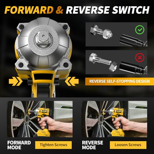 FULLYEA 1/2 inch Cordless Impact Wrench, 406Ft-lbs (550N.m) Brushless Impact Driver, 2x4000mAh Battery, 21V High Torque Power Impact Gun, Variable Speeds Electric Impact Wrench for Car/Mower/Pickup