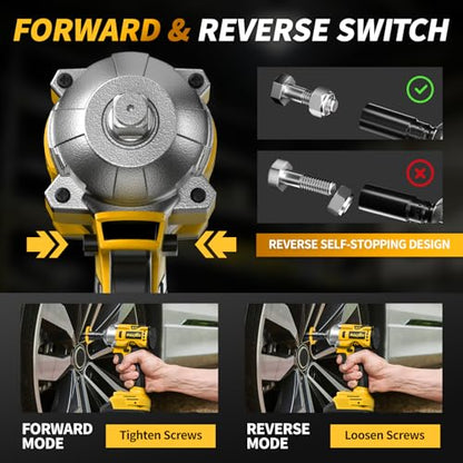 FULLYEA 1/2 inch Cordless Impact Wrench, 406Ft-lbs (550N.m) Brushless Impact Driver, 2x4000mAh Battery, 21V High Torque Power Impact Gun, Variable Speeds Electric Impact Wrench for Car/Mower/Pickup