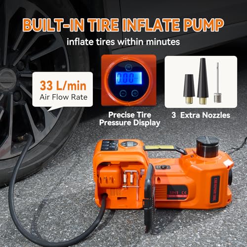 5-Ton Electric Hydraulic Car Jack with Built-in Air Pump and LED Light – 12V Portable Jack Lift for Sedans, SUVs, MPVs, and Trucks – Ideal for Tire Changes and Garage Repairs (with Electric Wrench)