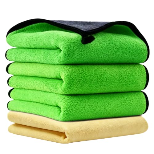 4PCS Microfiber Cleaning Cloth Kit - Car Washing Cloth, Soft Microfiber Towels for Cars, House, Kitchen, Window, Cleaning Supplies, Ultra Absorbent, Lint Free, Streak Free, Non-Abrasive - color: Green
