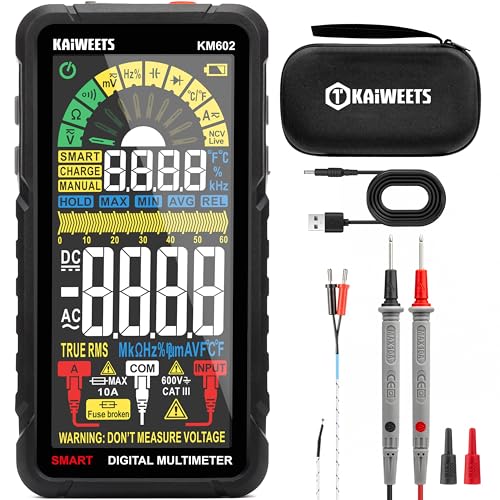 KAIWEETS Smart Multimeter Rechargeable Electrical Tester with Auto Ranging Digital Voltmeter Measures Voltage Current Resistance Continuity Capacitance Temperature Frequency NCV 6000 Counts TRMS - size: KM602 Full-Screen Smart Multimeter