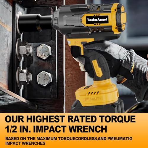 1600Nm Impact Wrench, 1/2" 1180ft-lbs Cordless Impact Gun with 1 x 8.0Ah Battery, 21V High Torque Power Impact Driver with 6 Sockets， Pistola Llave De Impacto for Truck RV Car Heavy Construction