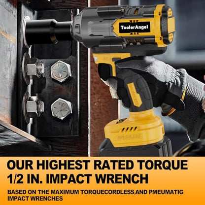 1600Nm Impact Wrench, 1/2" 1180ft-lbs Cordless Impact Gun with 1 x 8.0Ah Battery, 21V High Torque Power Impact Driver with 6 Sockets， Pistola Llave De Impacto for Truck RV Car Heavy Construction