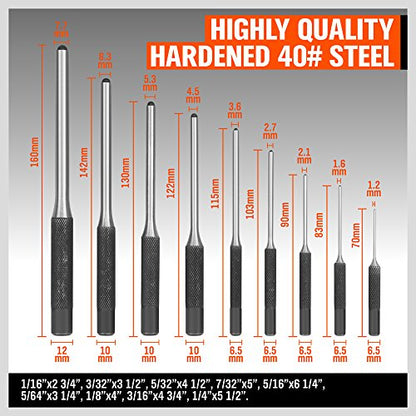 HORUSDY 9 Pieces Roll Pin Punch Set, Removing Repair Tool with Holder for Automotive, Watch Repair, Jewelry and Craft - size: 9 Pieces Roll Pin Punch Set