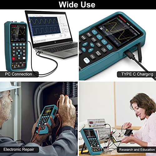 HANMATEK Handheld Digital Oscilloscope 50Mhz Bandwidth with 2 Channels HO52 3.5" TFT Mini Oscilloscope, 2 in 1 Oscilloscope and Multimeter, Backlit Screen, Auto-Calibration Function, Memory Function - style: 50 Mhz