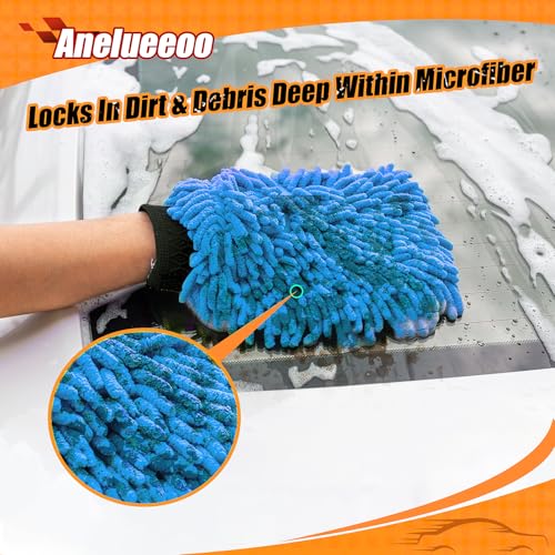 Car Wash Mitt Microfiber, Premium Chenille Microfiber Wash Car Mitts Sponge Scratch Free & Lint-Free, Mitts Waterproof Lining 4 Pack Blue (8''X12'') - size: XCST_8X12IN_SB_4PCS