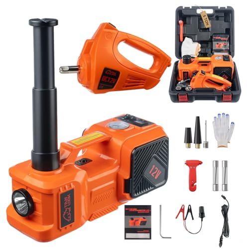 Electric Car Jack Kit with Hydraulic Lift 5-Ton, Tire Inflator & Impact Wrench Heavy-Duty 12V Floor Jack for Sedans,SUVs,MPVs & Trucks.Ideal for Tire Changes & Garage Repairs (with Electric Wrench) - color: Orange, style: with Wrench